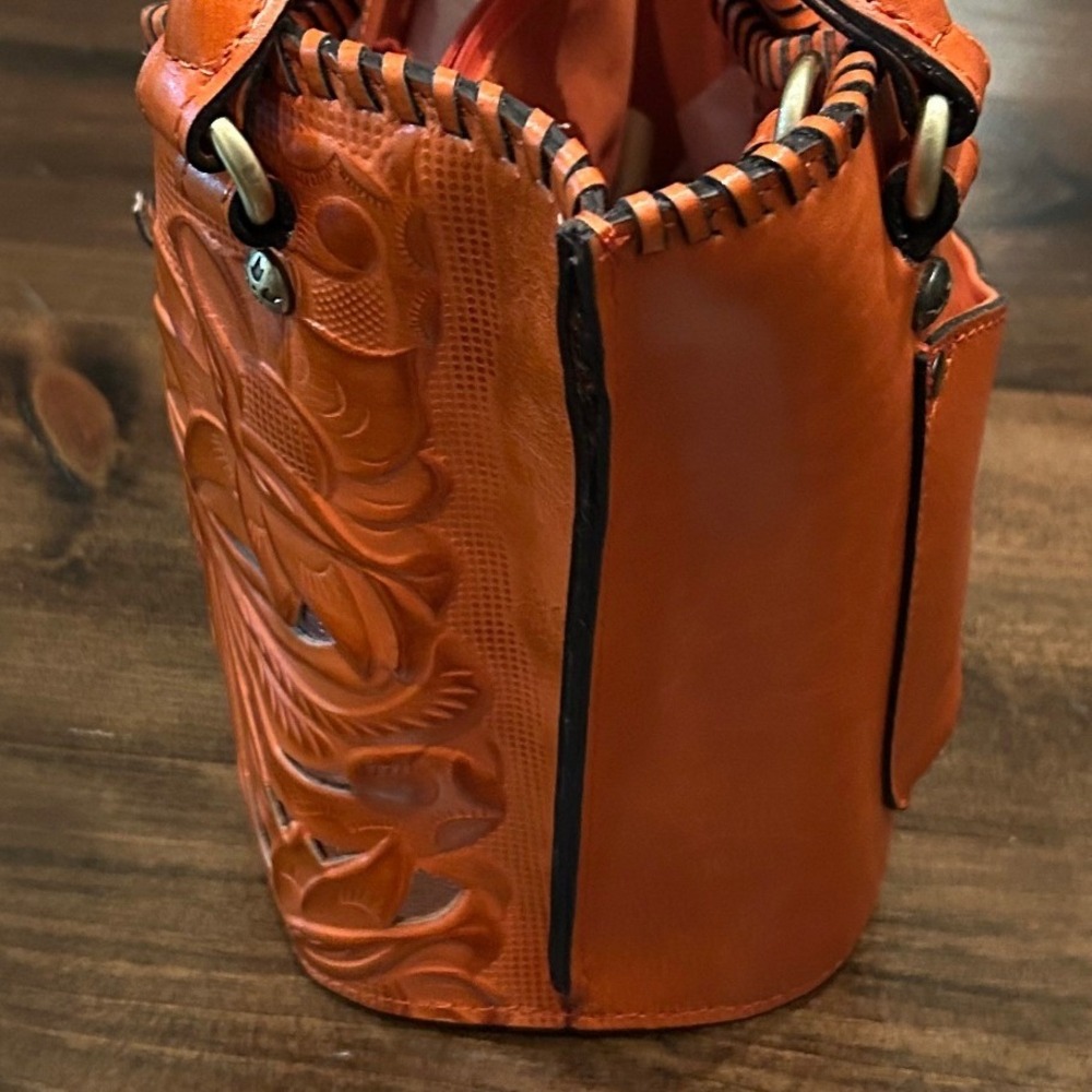 Patricia Nash Orange Tooled Leather Satchel - Picture 5 of 10
